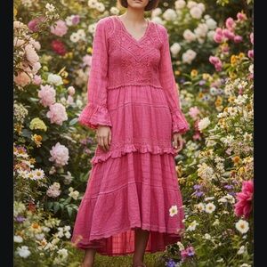 Liz Claiborne Vibrant Pink Tiered Maxi Dress